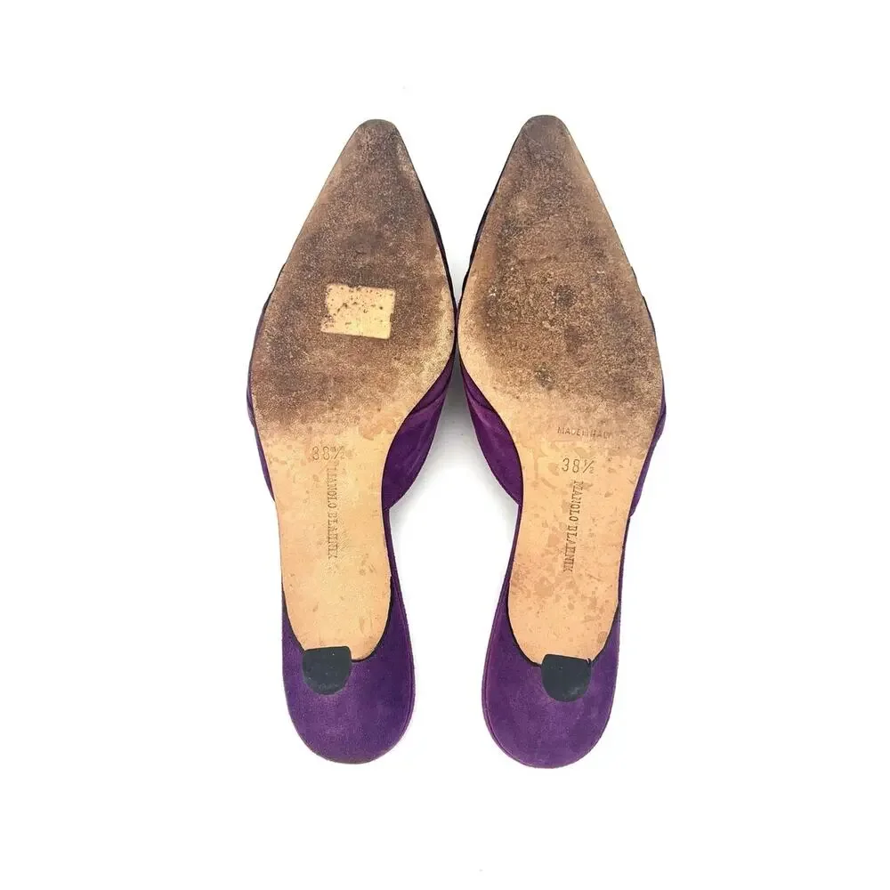 Manolo Blahnik Vintage Polka Dot Bow Pointed Toe Kitten Heel Mules 38.5 - Picture 8 of 9